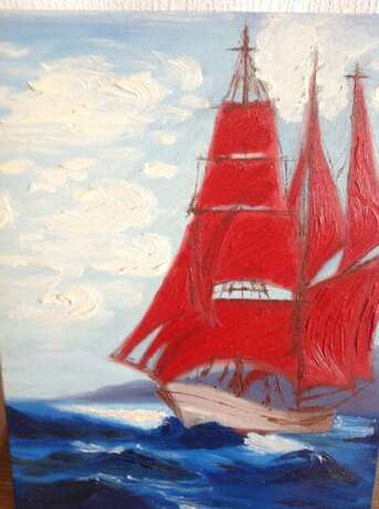 “Scarlet Sails” Canvas Oil paint Impressionist Marine 2014 - photo 3