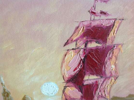 “Sailing boat in Pink Sunset” Canvas Oil paint Impressionist Marine 2014 - photo 2