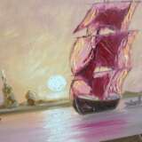 “Sailing boat in Pink Sunset” Canvas Oil paint Impressionist Marine 2014 - photo 3