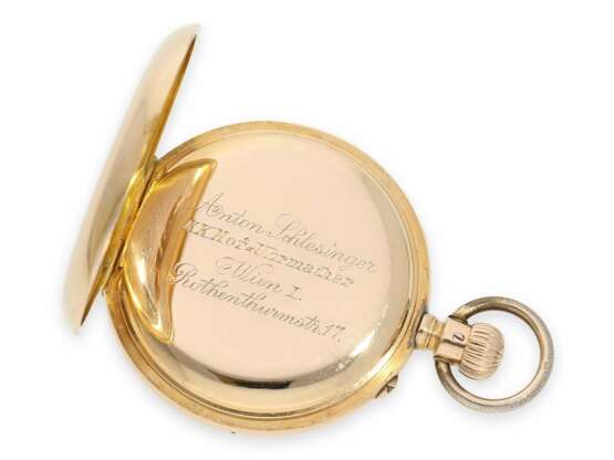 Taschenuhr: frühe rotgoldene Taschenuhr von A. Lange & Söhne Glashütte, No.26080, gefertigt für den K.K.Hofuhrmacher Anton Schlesinger in Wien, ca. 1887, mit Stammbuchauszug - photo 4