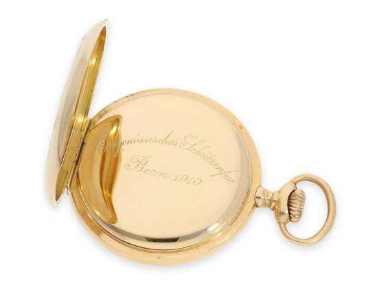 Taschenuhr: äußerst rare Omega Schützenuhr in Gold, limitiertes Observatoriumschronometer, Eidgenössisches Schützenfest Bern 1910 - Foto 4