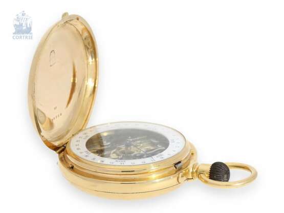 Taschenuhr: außergewöhnlich schwere Gold-Savonnette mit seltenem rückseitigen Kalender, Ankerchronometer, Schweiz um 1870 - Foto 5