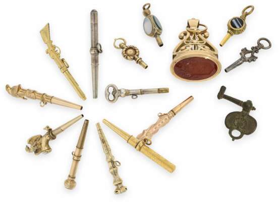 Uhrenschlüssel: kleine Sammlung seltener Spindeluhrenschlüssel, ca. 1680-1820, dabei Raritäten - Foto 1