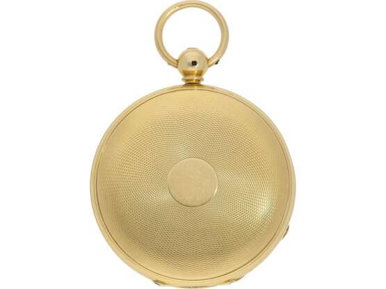 Taschenuhr: äußerst seltene 18K Goldsavonnette mit 8-Tage-Werk, England für den osmanischen Markt, L. Gaebert London No.1424, Hallmarks 1857 - Foto 2