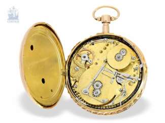 Taschenuhr: große und schwere, rotgoldene Taschenuhr mit Repetition und stündlich auslösendem, besonders seltenen Musikspielwerk, Henry Darlot, um 1820