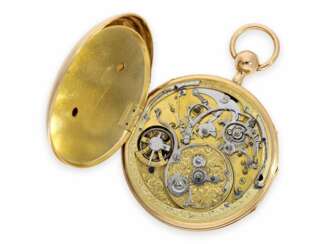 Taschenuhr: ausgesprochen schöne goldene Taschenuhr mit Repetition, Musikspielwerk und Emaille-Malerei, zugeschrieben Jacques Oltramare, (Geneva), ca.1800