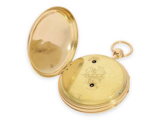 Taschenuhr: ausgesprochen schöne goldene Taschenuhr mit Repetition, Musikspielwerk und Emaille-Malerei, zugeschrieben Jacques Oltramare, (Geneva), ca.1800 - photo 3