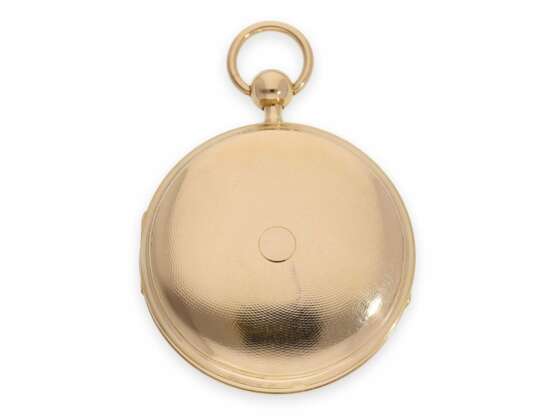 Taschenuhr: ausgesprochen schöne goldene Taschenuhr mit Repetition, Musikspielwerk und Emaille-Malerei, zugeschrieben Jacques Oltramare, (Geneva), ca.1800 - Foto 4