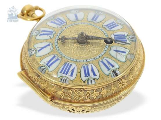 Taschenuhr: museale Rarität, Louis XIV Oignon mit massivem Goldgehäuse, Goldblatt und Repetition, Antoine Frizon Paris, um 1705, lediglich 4 dieser Uhren sind bekannt! - фото 7
