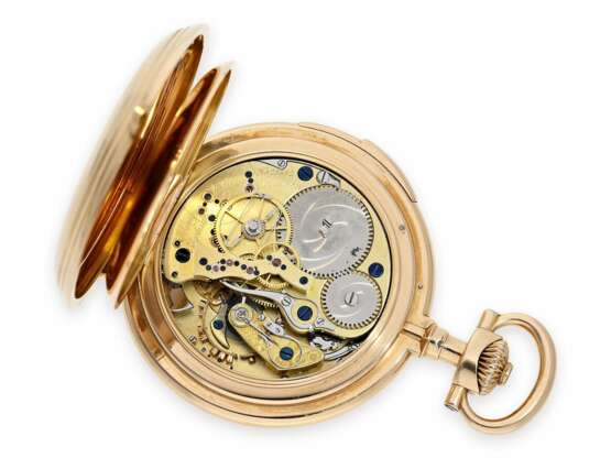 Taschenuhr: Lange & Söhne Rarität, extrem schwere Louis XV Goldsavonnette mit Seconde Morte und Repetition, No.28592 von 1890, lediglich 5 dieser Uhren wurden gebaut, mit Stammbuchauszug - photo 3