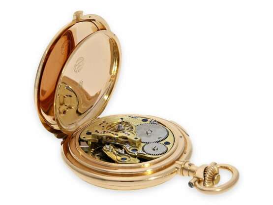 Taschenuhr: Lange & Söhne Rarität, extrem schwere Louis XV Goldsavonnette mit Seconde Morte und Repetition, No.28592 von 1890, lediglich 5 dieser Uhren wurden gebaut, mit Stammbuchauszug - photo 4