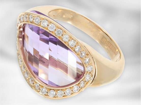 Ring: attraktiver Roségold Designerring mit Amethyst und Brillanten, 18K Gold, Superoro, Italien - Foto 1