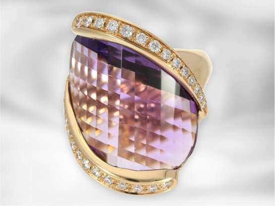 Ring: italienischer Designerring mit großem Amethyst und Brillanten, 18K Roségold, Superoro Italy - Foto 1