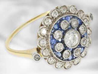 Ring: seltener, antiker Saphir/Diamant-Blütenring, um 1900