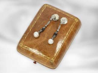 Ohrschmuck: seltener, antiker Ohrschmuck mit feinen Perlen und Diamantbesatz