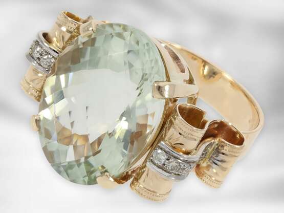 Ring: roségoldener Ring mit Prasiolith und Brillanten, vermutlich 50er Jahre, insgesamt ca. 16,28ct, 14K Gold - photo 1