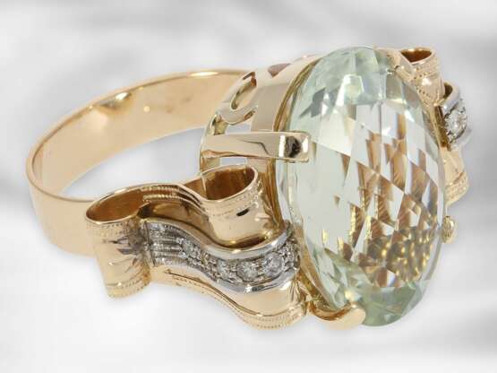Ring: roségoldener Ring mit Prasiolith und Brillanten, vermutlich 50er Jahre, insgesamt ca. 16,28ct, 14K Gold - Foto 3