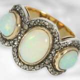 Ring: sehr schöner antiker Opalring mit Diamantrosen, 14K Gelbgold und Silber - Foto 1