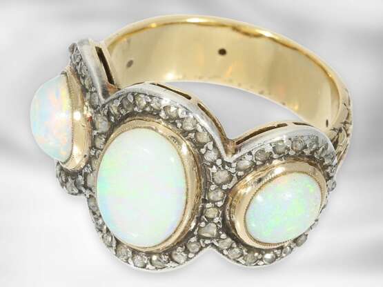 Ring: sehr schöner antiker Opalring mit Diamantrosen, 14K Gelbgold und Silber - фото 2
