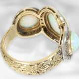 Ring: sehr schöner antiker Opalring mit Diamantrosen, 14K Gelbgold und Silber - Foto 3