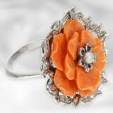 Ring: ungewöhlicher Korallblütenring mit Diamanten, Saphiren und kleiner Perle, italienisches Design, 14K Weißgold - фото 4