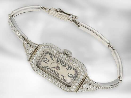 Armbanduhr: sehr hochwertige Art déco Damenuhr aus Platin mit Diamantbesatz, E. Koehn Geneve No. 85979, gefertigt für Coldwell USA, ca. 1925 - Foto 1