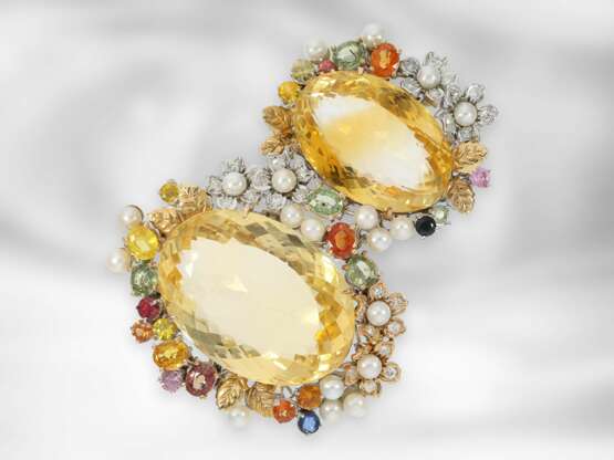 Anhänger: opulenter Citrinanhänger mit Farbsteinen und Diamanten, 14K Weißgold, italienische Golschmiedearbeit - photo 1