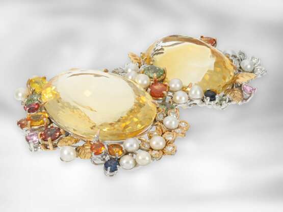Anhänger: opulenter Citrinanhänger mit Farbsteinen und Diamanten, 14K Weißgold, italienische Golschmiedearbeit - Foto 2