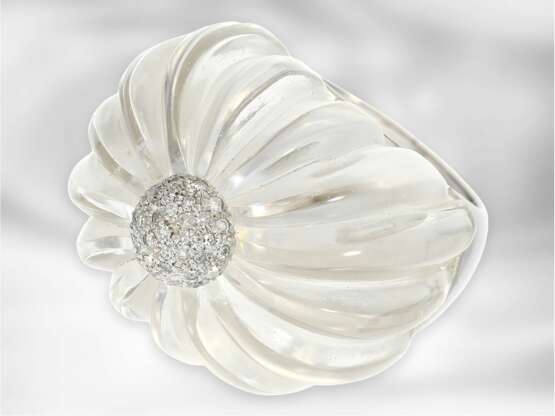 Ring: außergewöhnlicher Designerring mit großem Bergkristall und Diamanten, 14K Weißgold - photo 1