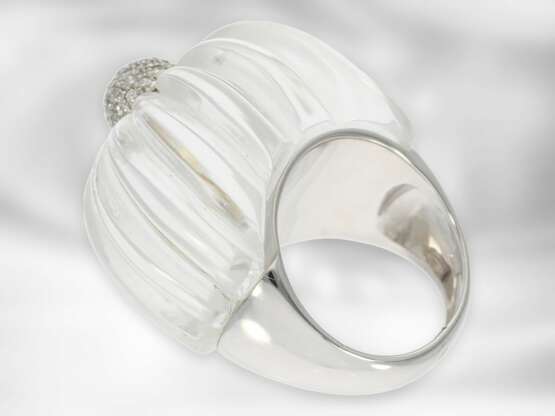 Ring: außergewöhnlicher Designerring mit großem Bergkristall und Diamanten, 14K Weißgold - Foto 2