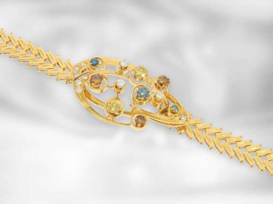 Armband: goldenes, ehemals teures und hochwertiges vintage Designer-Armband mit farbigen sowie weißen Brillanten, vermutlich ein Unikat - фото 2