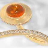 Ring: moderner und außergewöhnlicher Designer-Goldschmiedering mit schönem Feueropal und Brillanten, Handarbeit, 18K Gold - Foto 1