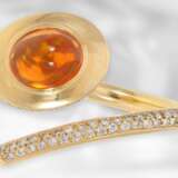 Ring: moderner und außergewöhnlicher Designer-Goldschmiedering mit schönem Feueropal und Brillanten, Handarbeit, 18K Gold - Foto 4