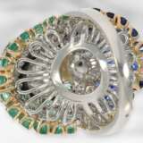 Ring: sehr dekorativer und hochwertiger Saphir/Smaragdring mit Brillanten und großen Zuchtperlen, insgesamt ca. 6,37ct, 14K Weißgold - Foto 5