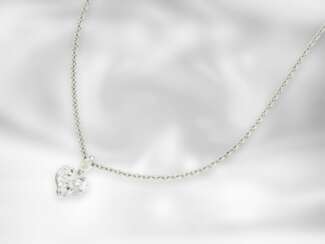 Kette/Collier: neuwertiger einkarätiger Diamant-Herzanhänger in River-Qualität, mit Weißgoldkette, ca. 1,03ct, 14K Gold, mit DPL Zertifikat aus Idar Oberstein