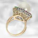 Ring: sehr dekorative Designer-Goldschmiedearbeit, italienische Handarbeit mit wertvoller Zuchtperle und Brillant-/Farbsteinbesatz, ungetragen - фото 3