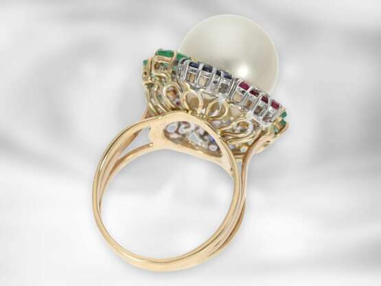 Ring: sehr dekorative Designer-Goldschmiedearbeit, italienische Handarbeit mit wertvoller Zuchtperle und Brillant-/Farbsteinbesatz, ungetragen - photo 3