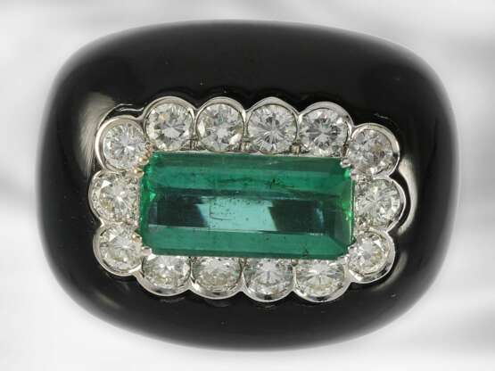 Ring: ungewöhnlicher italienischer Designer-Ring mit Smaragd, Brillanten und Onyx, 14K Weißgold - фото 3