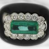 Ring: ungewöhnlicher italienischer Designer-Ring mit Smaragd, Brillanten und Onyx, 14K Weißgold - Foto 3
