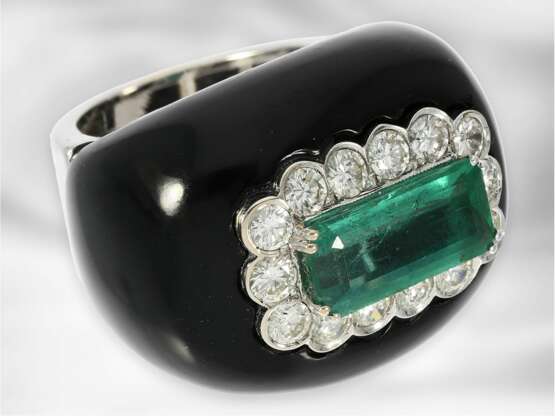 Ring: ungewöhnlicher italienischer Designer-Ring mit Smaragd, Brillanten und Onyx, 14K Weißgold - фото 4