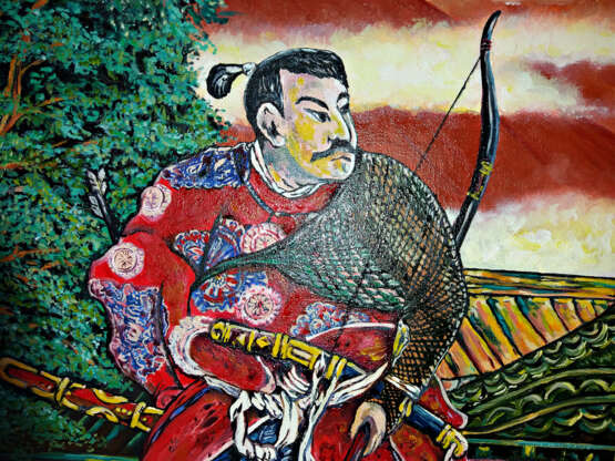 “Samurai with bow” Oil paint Landscape painting 2019 - photo 3