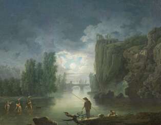 Vernet, Claude Joseph, 1714 Avignon - 1789 Paris, Flusslandschaft mit nächtlichen Fischern