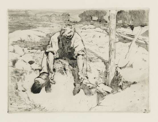 Sterl, Robert Hermann, 1867 Grossdobritz - 1932 Naundorf, Arbeiter an der Lehmgrube sitzend - фото 1
