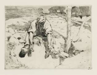 Sterl, Robert Hermann, 1867 Grossdobritz - 1932 Naundorf, Arbeiter an der Lehmgrube sitzend