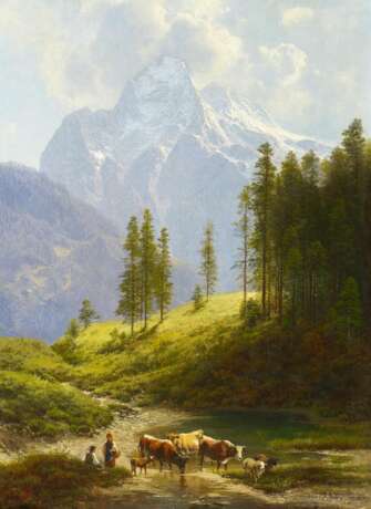 Millner, Karl, 1825 Mindelheim - 1895 München, Alpental mit Blick auf die Zugspitze - Foto 1