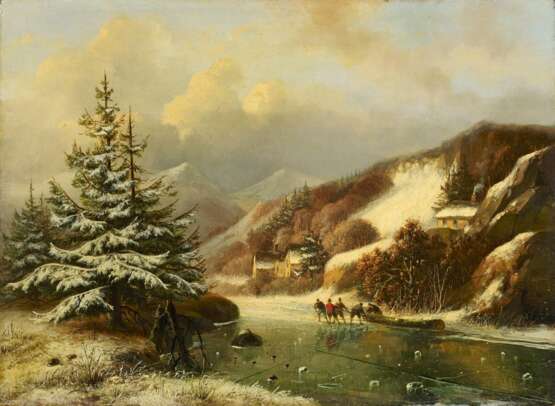 Roosenboom, Nicolaas Johannes, 1805 Schellingwouw - 1880, Winterliche Flusslandschaft - Foto 1