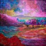 „Landschaft in рорзовом (Landscape in greyhound)“ Leinwand Acrylfarbe Impressionismus Landschaftsmalerei 2019 - Foto 1