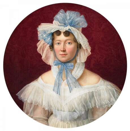 Deutscher Meister, Portrait einer Dame im weißen Spitzenkleid vor rotem Samthintergrund - photo 1