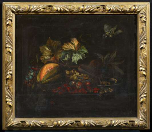 Monogrammist M.R., Stillleben mit Melone, Trauben und einem Vögelchen - Foto 2