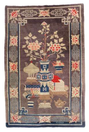 Baotou Bildteppich mit Gelehrtenmotiven Nordchina, um 1900 - Foto 1
